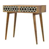 Bone Inlay 2 Drawers Honeycomb Design Console Table in Black 1